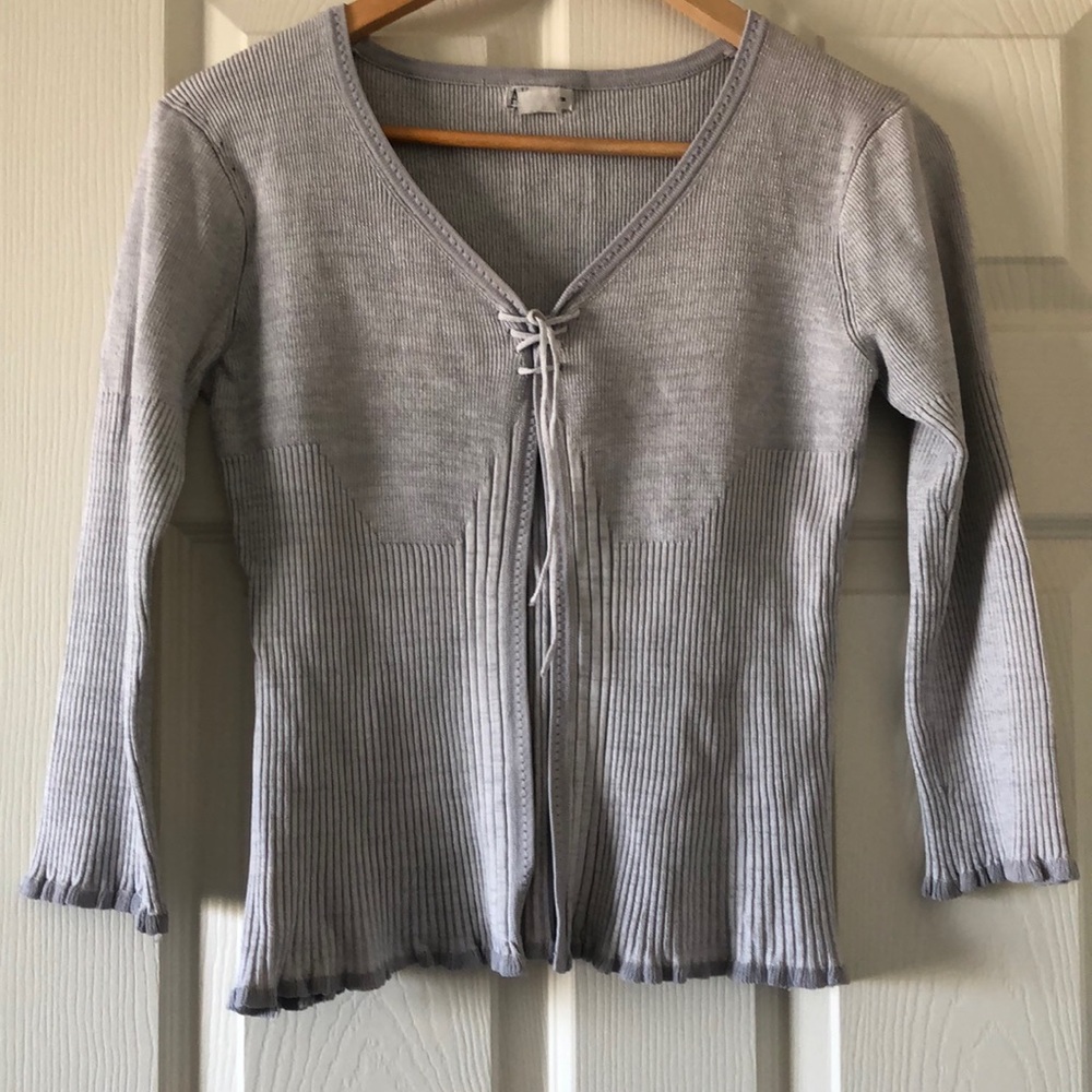AK Collection Grey Cardigan Ruffled Sleeves & Hem